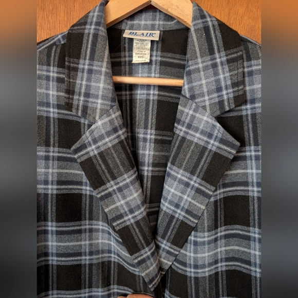 Vintage Blair Baby Blue Plaid Oversized Lightweight Blazer With Shoulder Pads - Picture 5 of 9
